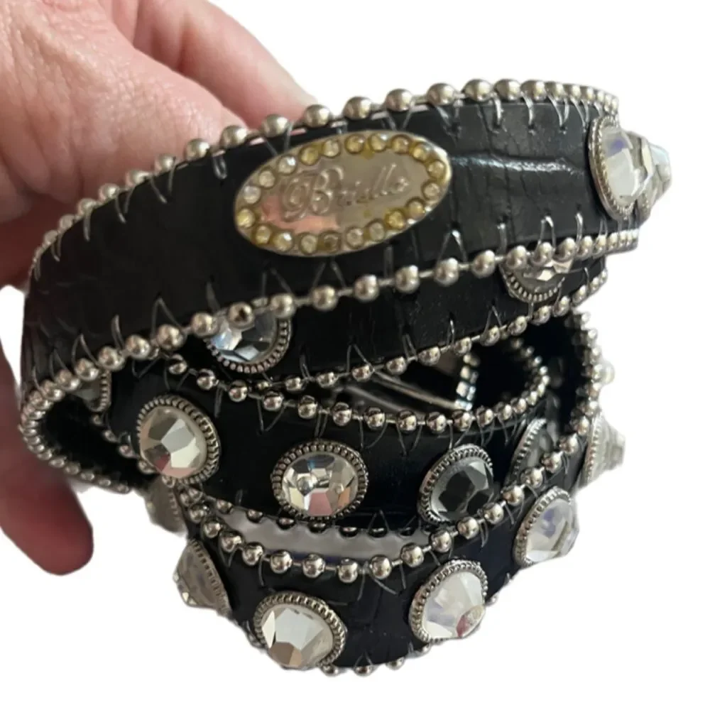 Brielle black belt with large rhinestones silver hardware SIZE M